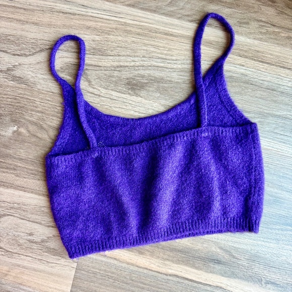 Zara Floral Beaded Purple Wool Blend Knit Crop Tank Top Women’s Size S - Picture 13 of 13